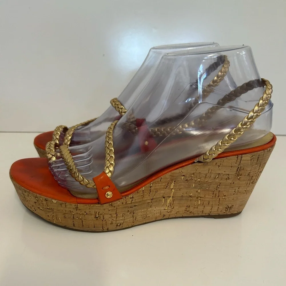 Kate Spade Women's Orange and Gold Bali Wedges Size 9 - Picture 1 of 14